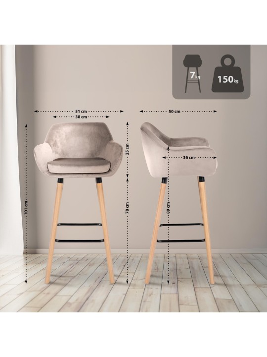 Conjunto de 2 bancos altos Grant veludo, creme Conjunto de 2 bancos altos Grant veludo, creme