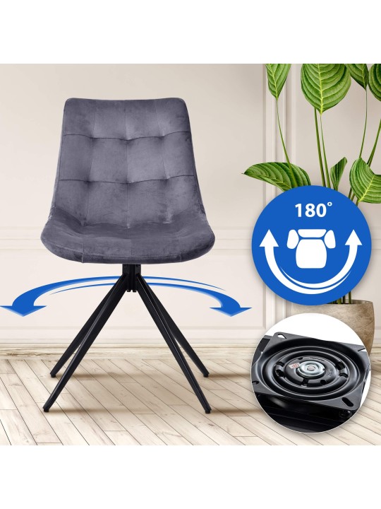 Conjunto de 2 cadeiras de jantar em veludo Merna, cinza escuro