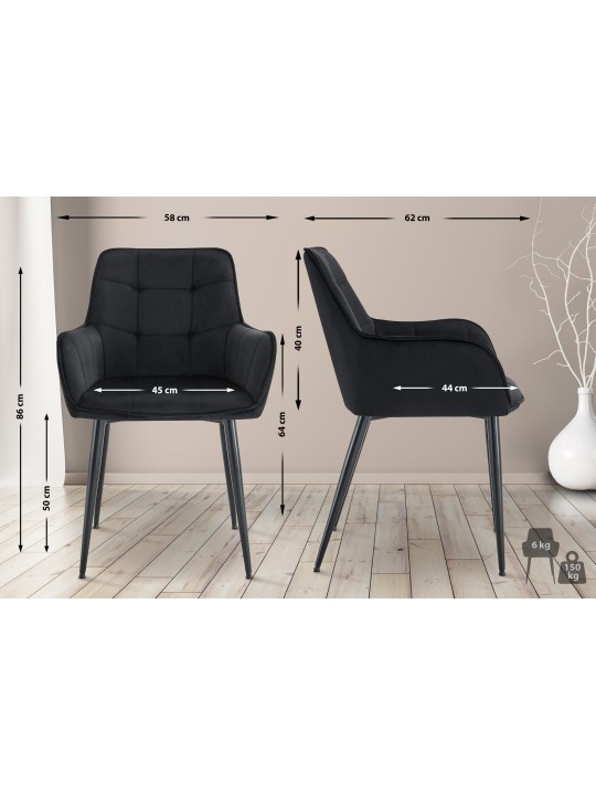 Conjunto de 2 cadeiras de jantar de veludo Ferndale, preto