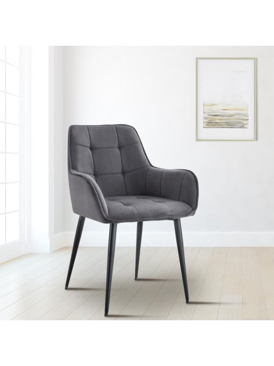 Conjunto de 2 cadeiras de jantar de veludo Ferndale, cinza escuro