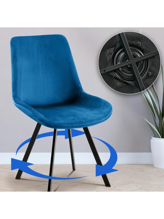 Conjunto de 2 cadeiras de jantar de veludo Lewes, azul escuro