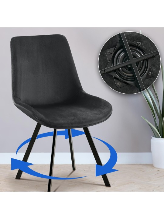 Conjunto de 2 cadeiras de jantar de veludo Lewes, preto