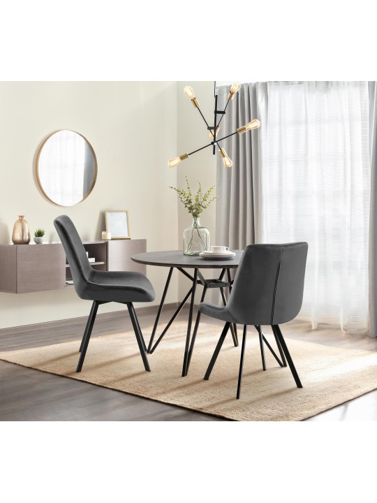 Conjunto de 2 cadeiras de jantar de veludo Lewes, cinza escuro