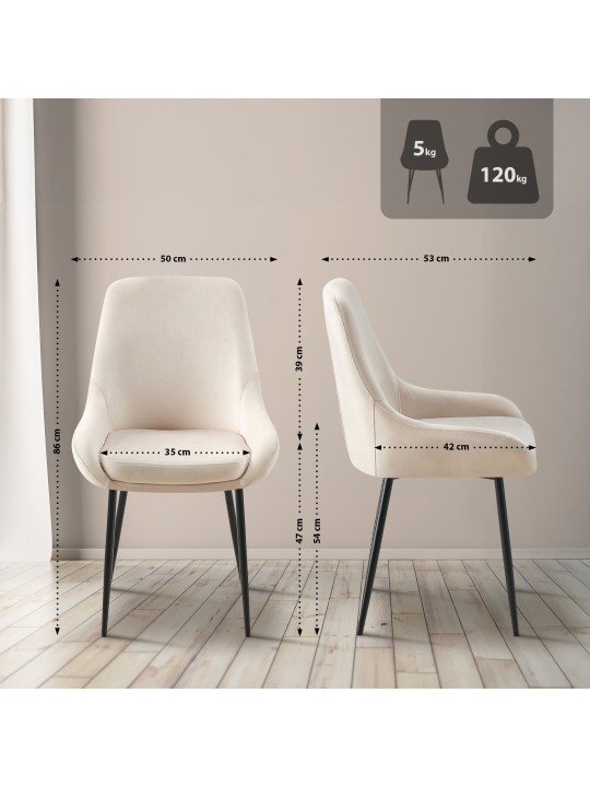 Cadeira de jantar de veludo Elmira, creme