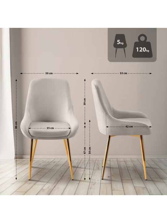 Cadeira da sala de jantar Elmira veludo dourado, cinza