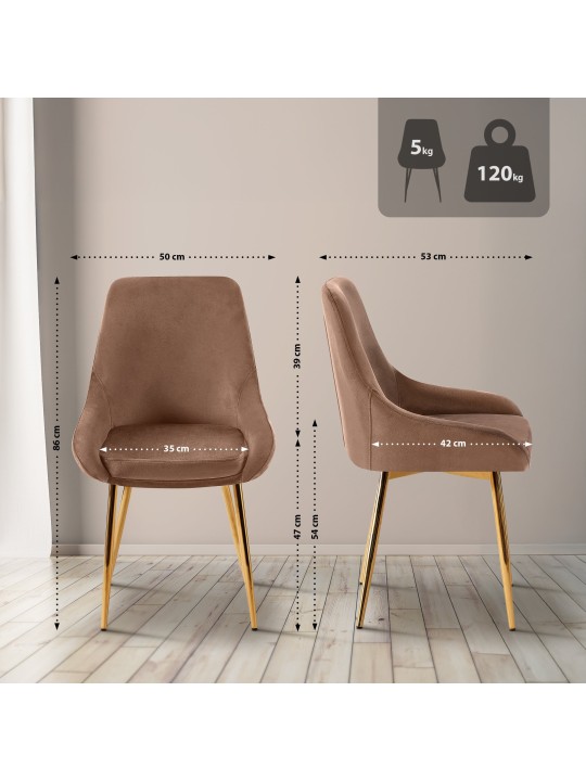 Cadeira da sala de jantar Elmira veludo dourado, castanho
