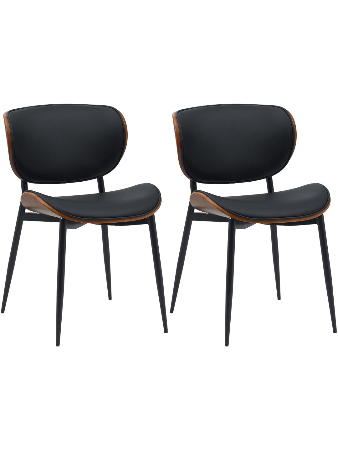 Conjunto de 2 cadeiras de sala de jantar Enid couro sintético, nogueira/preto