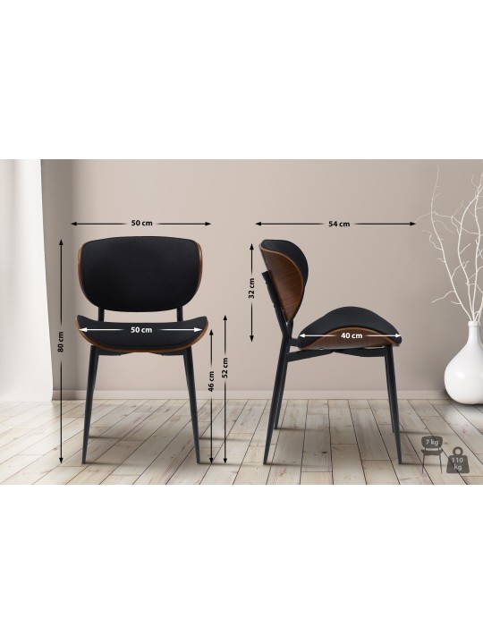 Conjunto de 2 cadeiras para sala de jantar em tecido Enid, nogueira/preto