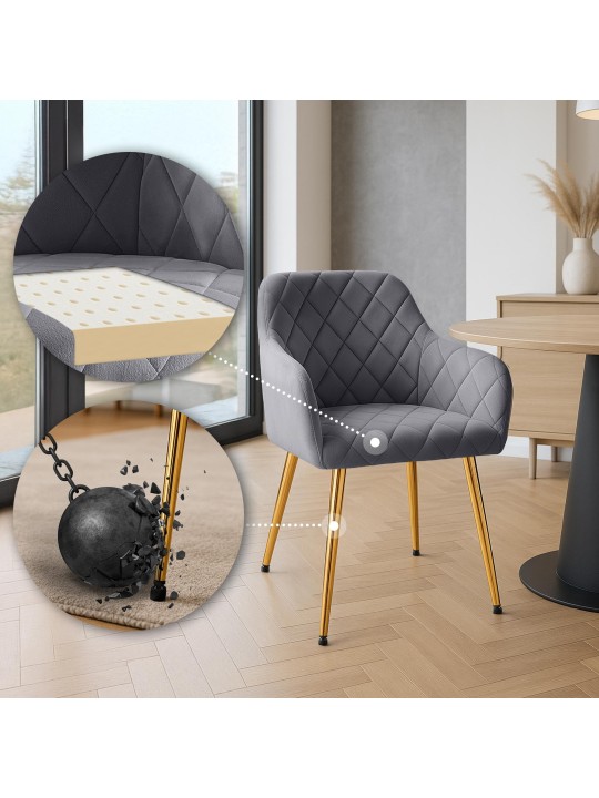 Conjunto de 2 cadeiras para sala de jantar Monett veludo G, cinza escuro Conjunto de 2 cadeiras para sala de jantar Monett veludo G, cinza escuro