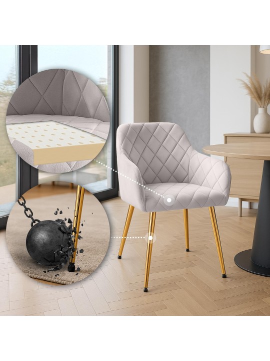 Conjunto de 2 cadeiras para sala de jantar Monett veludo G, cinza