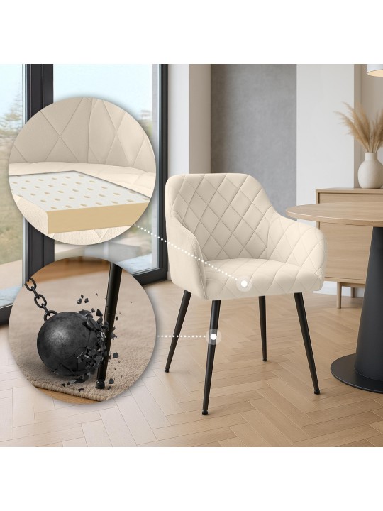 Conjunto de 2 cadeiras para sala de jantar Monett veludo B, creme