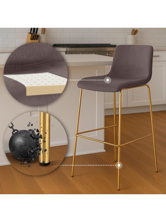 Banco de bar Hoover Velvet 4 pés dourado, castanho Banco de bar Hoover Velvet 4 pés dourado, castanho