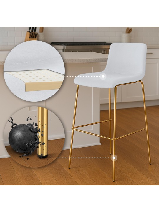 Banco de bar Hoover Velvet 4 pés dourado, creme