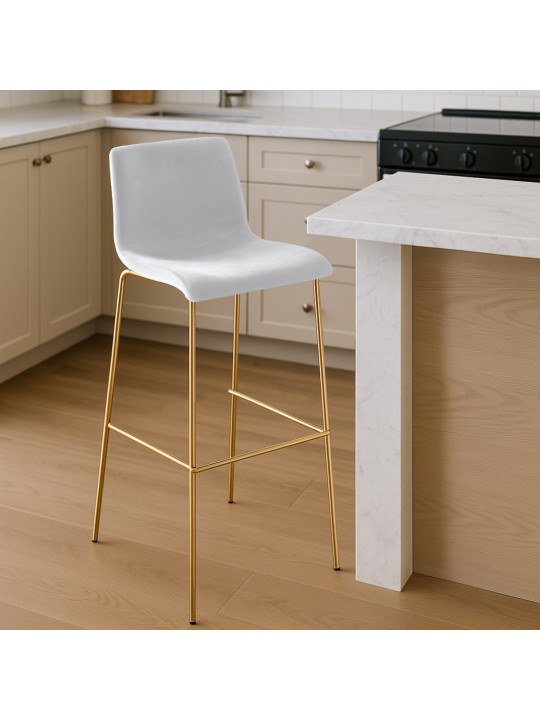 Banco de bar Hoover Velvet 4 pés dourado, creme