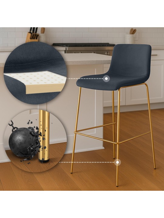 Banco de bar Hoover Velvet 4 pés dourado, preto