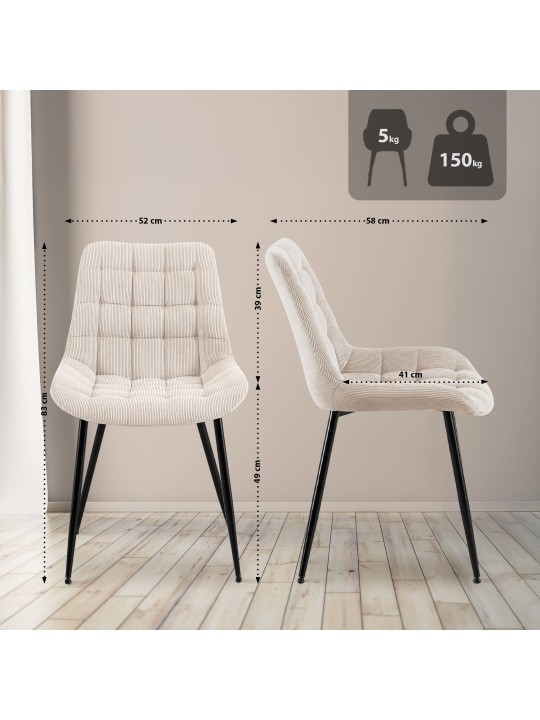 Cadeira de jantar Sardna Cord, creme
