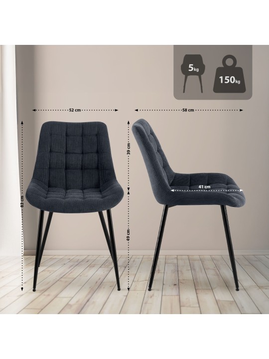 Cadeira de jantar Sardna Cord, preto