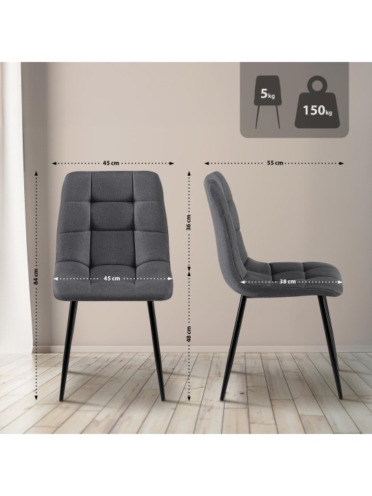 Cadeira da sala de jantar tecido Antibes, cinza escuro