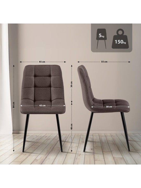 Conjunto de 4 cadeiras de jantar em tecido Antibes, castanho