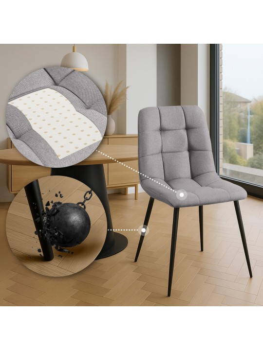 Conjunto de 4 cadeiras de jantar em tecido Antibes, cinza claro