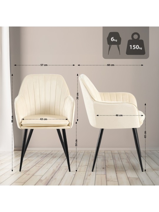 Cadeira de jantar de veludo Cheryl, creme