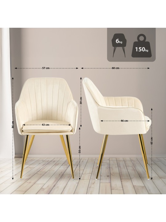 Cadeira da sala de jantar Cheryl veludo dourado, creme
