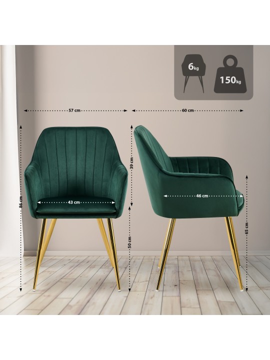 Cadeira da sala de jantar Cheryl veludo dourado, verde