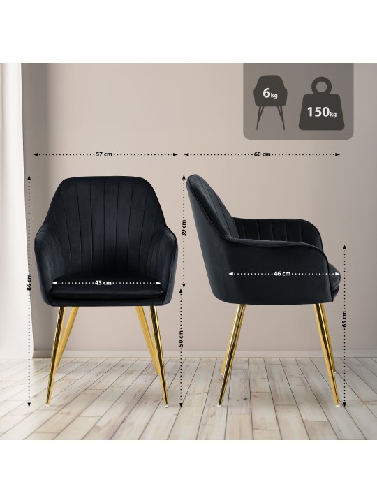 Cadeira da sala de jantar Cheryl veludo dourado, preto