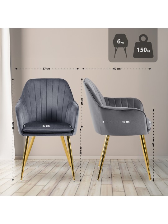 Cadeira da sala de jantar Cheryl veludo dourado, cinza escuro