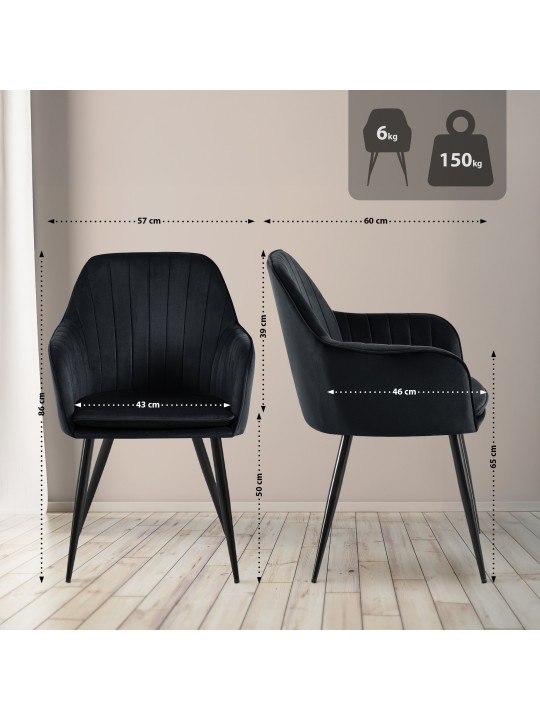 Cadeira de jantar de veludo Cheryl, preto