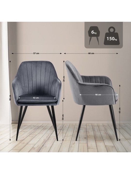 Cadeira de jantar de veludo Cheryl, cinza escuro
