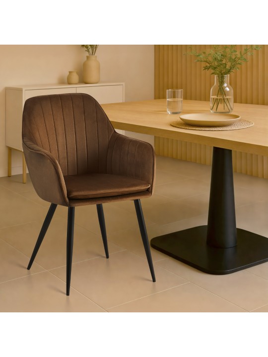 Cadeira de jantar de veludo Cheryl, castanho