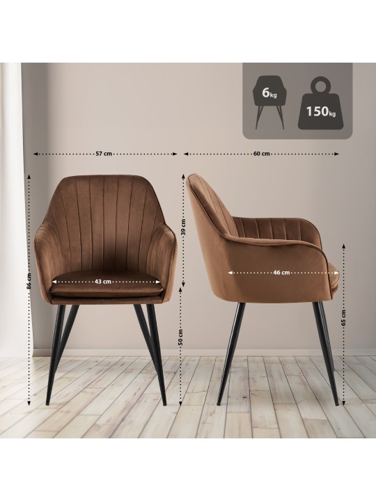 Cadeira de jantar de veludo Cheryl, castanho