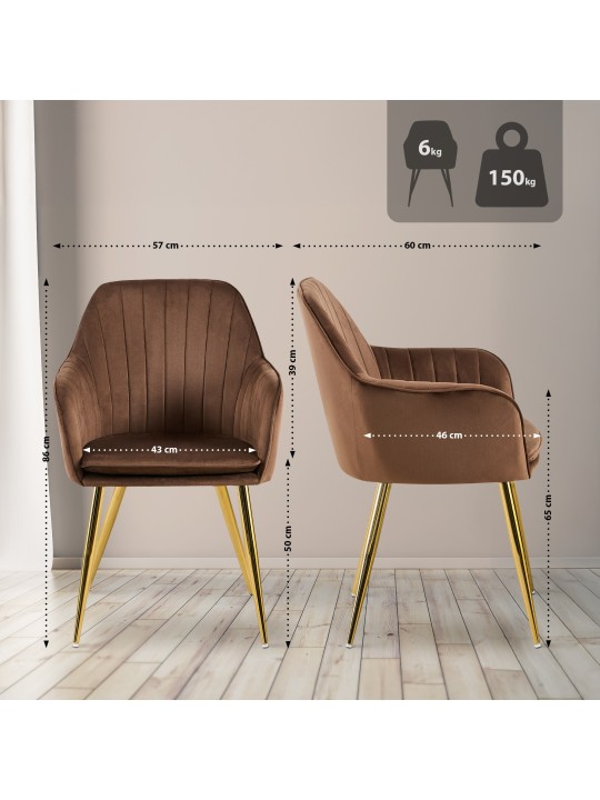 Cadeira da sala de jantar Cheryl veludo dourado, castanho