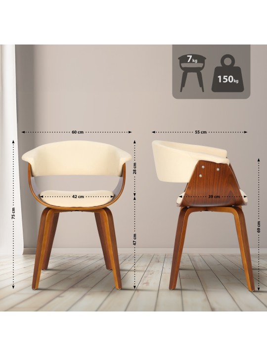 Cadeira Bruce imitação de couro nogueira, creme