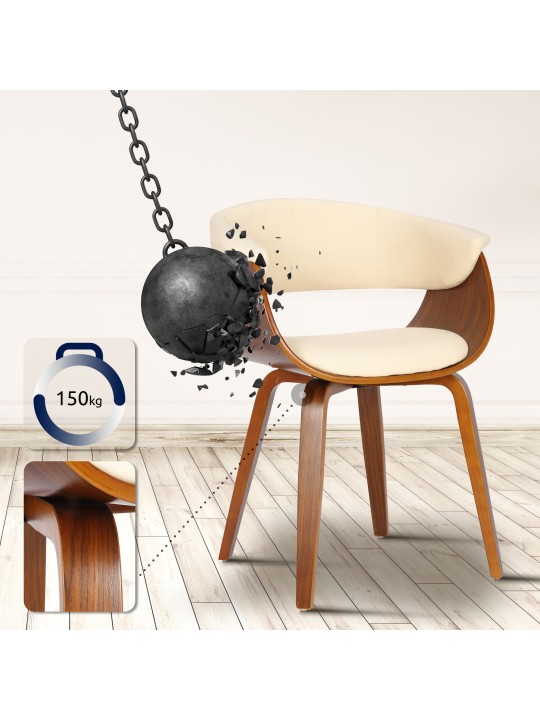 Cadeira Bruce imitação de couro nogueira, creme