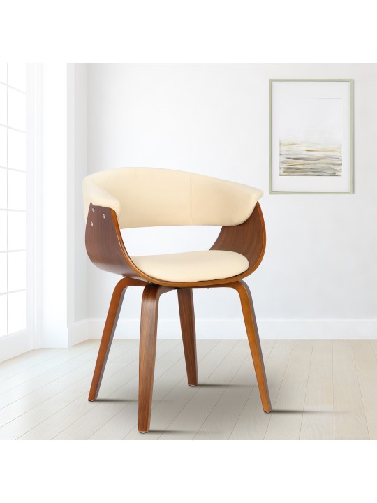 Cadeira Bruce imitação de couro nogueira, creme