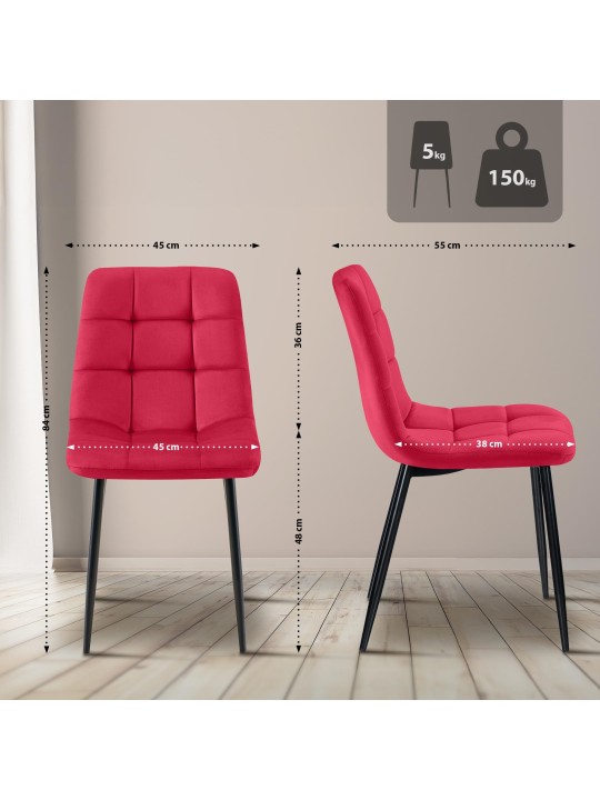 Conjunto de 4 cadeiras de jantar Antibes, vermelho