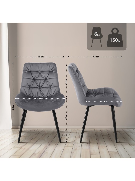 Conjunto de 2 cadeiras de jantar Rossford, cinza escuro