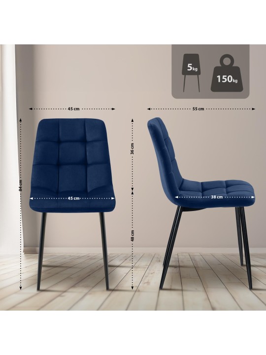Conjunto de 2 cadeiras de jantar em veludo Tilde, azul