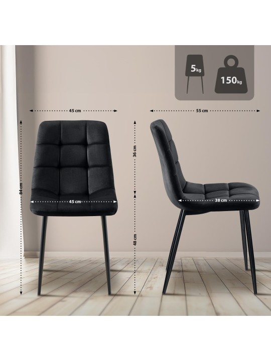Conjunto de 2 cadeiras de jantar em veludo Tilde, preto