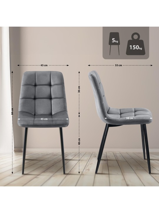 Conjunto de 2 cadeiras de jantar em veludo Tilde, cinza escuro