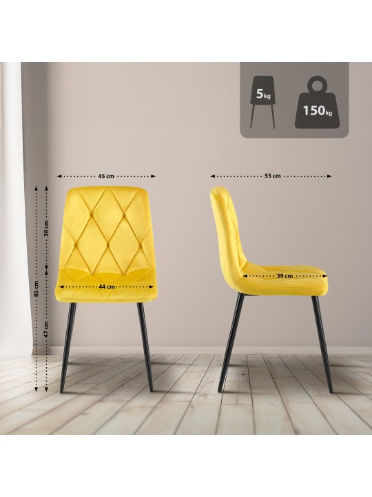 Cadeira de jantar de veludo Clairton, amarelo