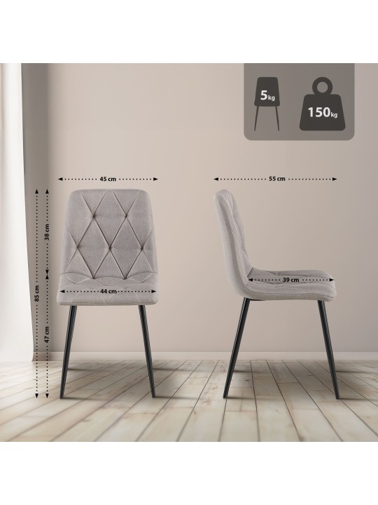 Cadeira de jantar em tecido Clairton, cinza claro