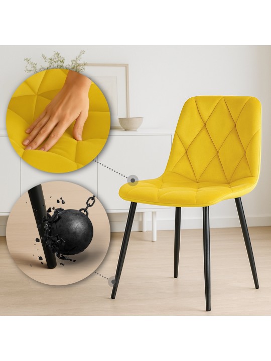 Conjunto de 2 cadeiras de jantar de veludo Clairton, amarelo