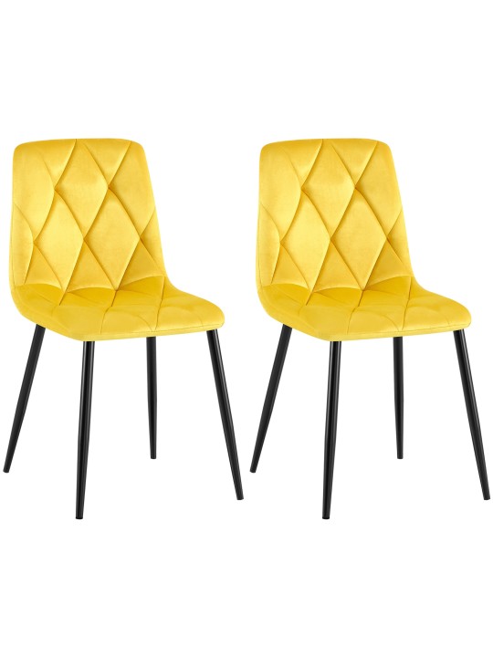 Conjunto de 2 cadeiras de jantar de veludo Clairton, amarelo