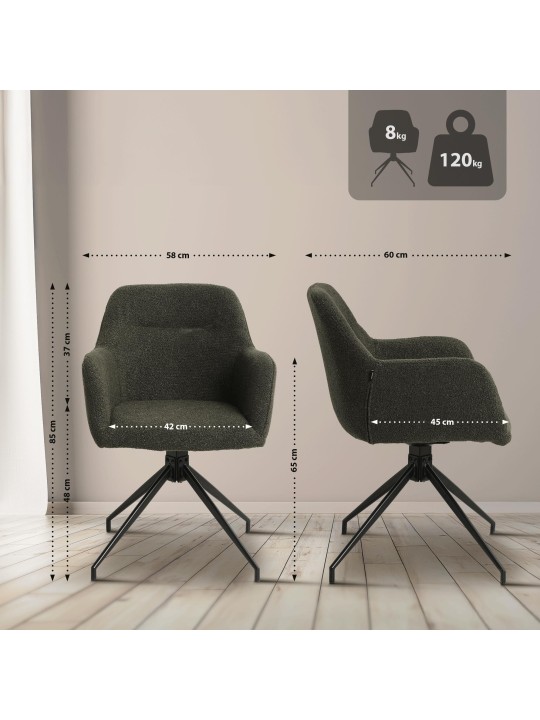 Cadeira da sala de jantar tecido Merlinda Teddy, verde escuro