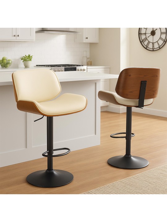 Banqueta alta Beverley B couro sintético, nogueira/creme