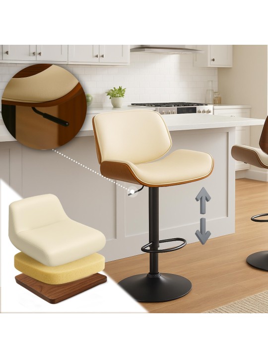 Banqueta alta Beverley B couro sintético, nogueira/creme
