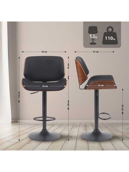 Banqueta alta Beverley B tecido, nogueira/preto